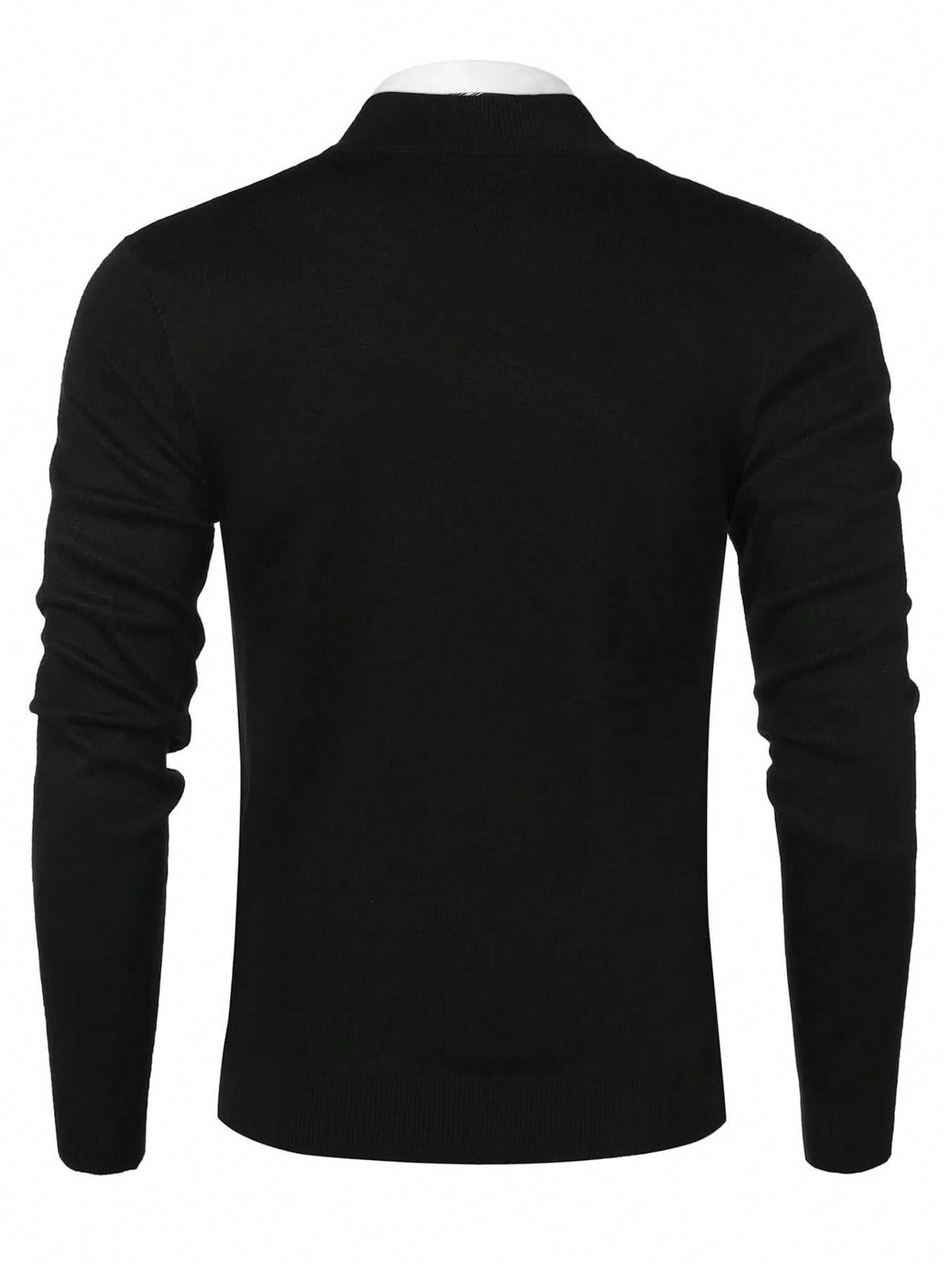 Men's Half-Zip Knitted Jumper with Stand Collar in Black