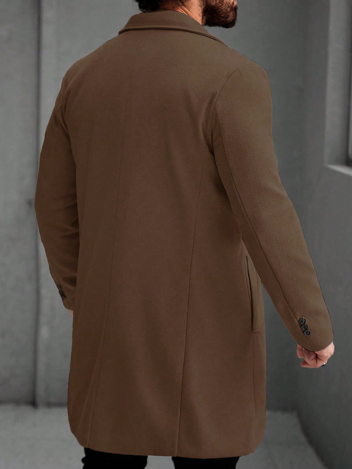 Men's Single-Breasted Longline Overcoat with Notch Lapels in Brown