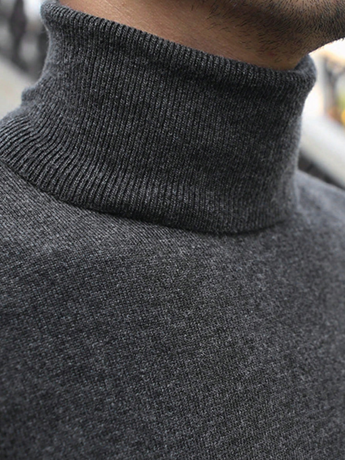 Men's Rib-Knit Roll Neck Jumper in Dark Grey