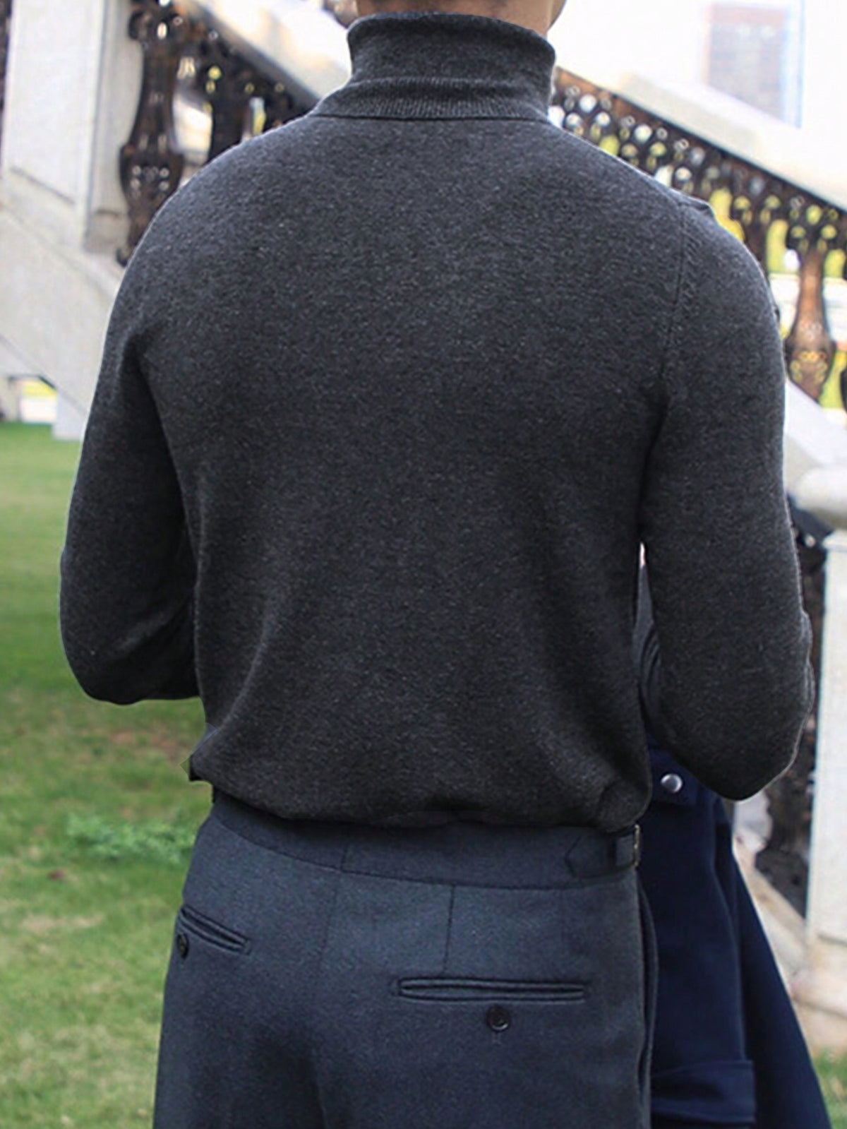 Men's Rib-Knit Roll Neck Jumper in Dark Grey