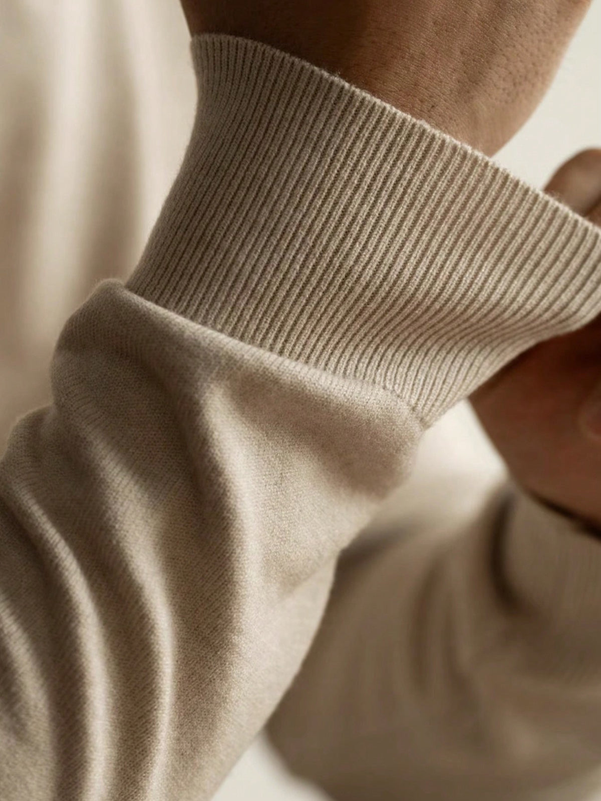 Men's Rib-Knit Roll Neck Jumper in Camel