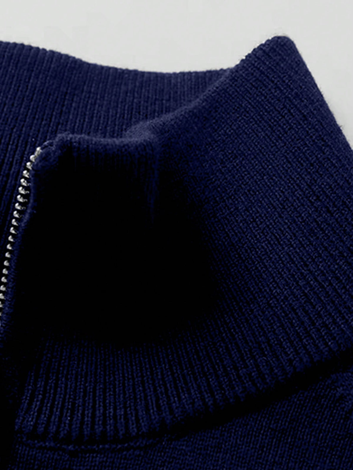 Men's Half-Zip Knitted Jumper with Stand Collar in Navy