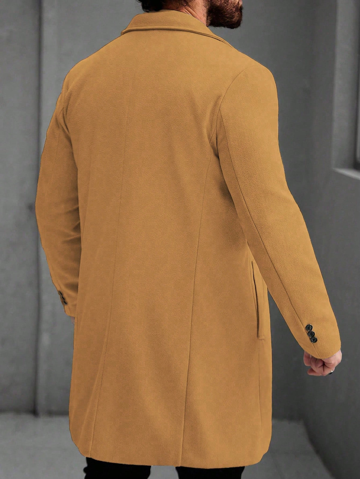 Men's Single-Breasted Longline Overcoat with Notch Lapels in Camel