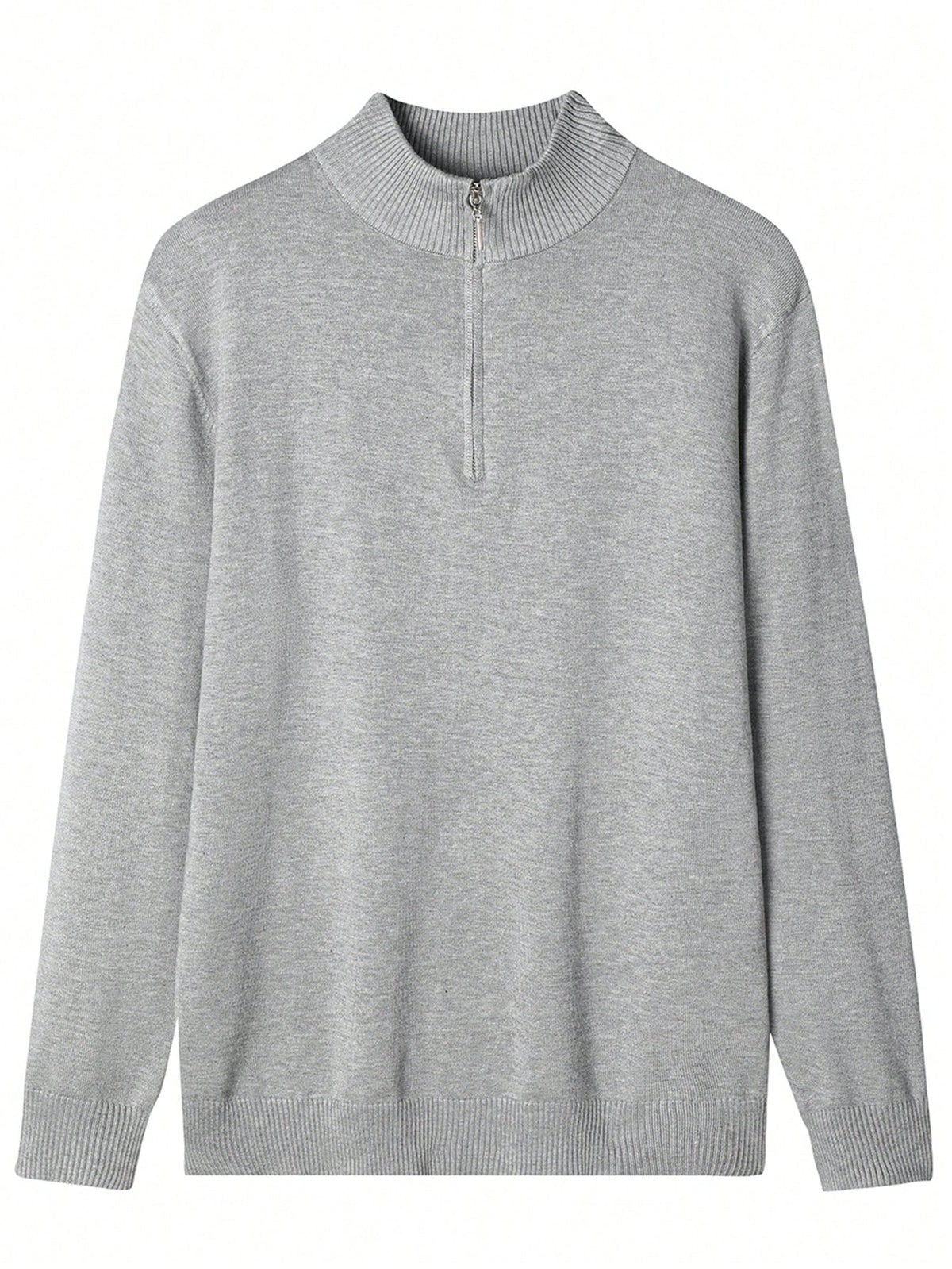 Men's Half-Zip Knitted Jumper with Stand Collar in Grey