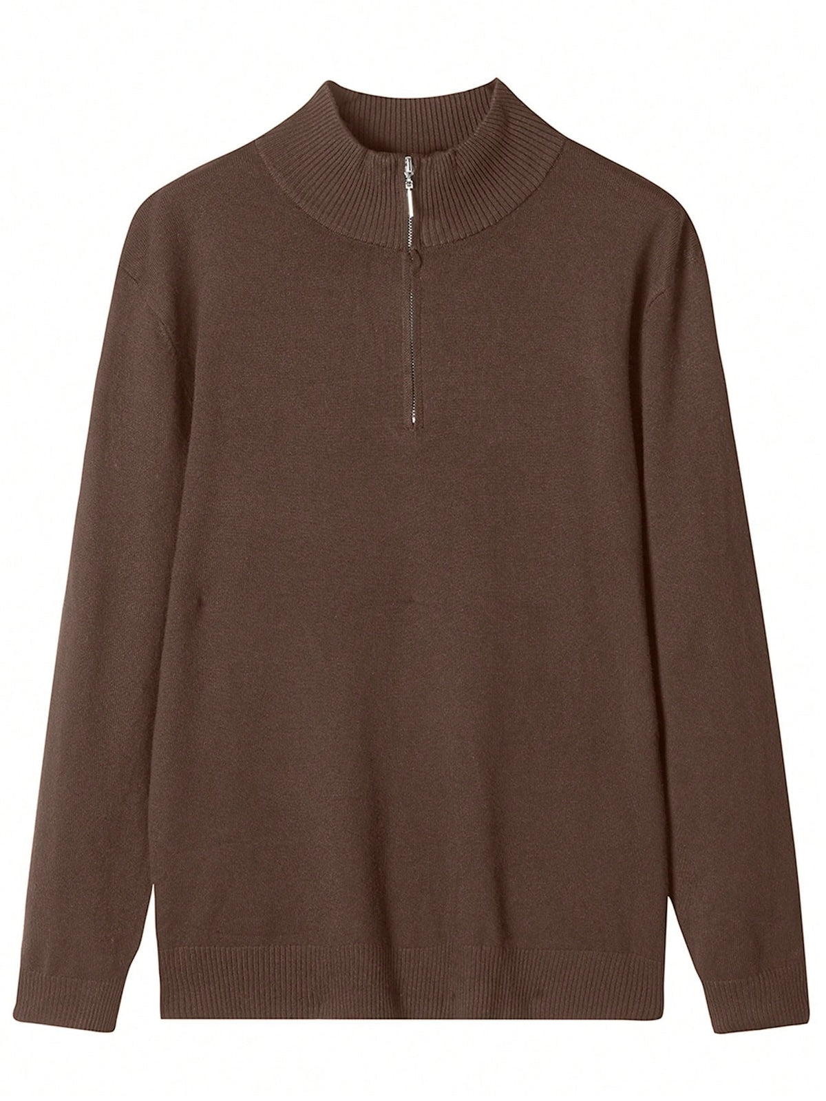 Men's Half-Zip Knitted Jumper with Stand Collar in Brown