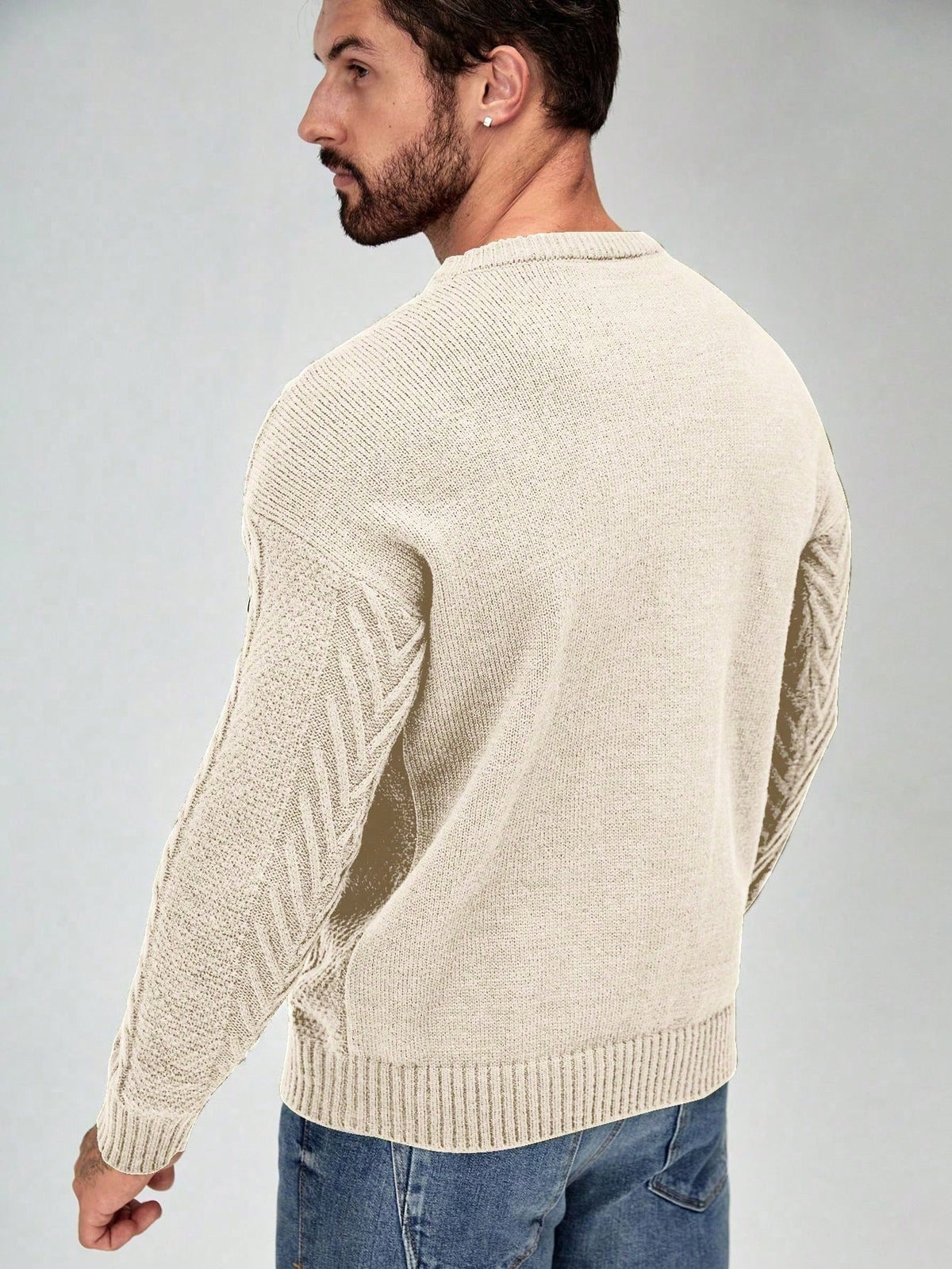 Men's Cable-Knit Crew Neck Jumper in Cream