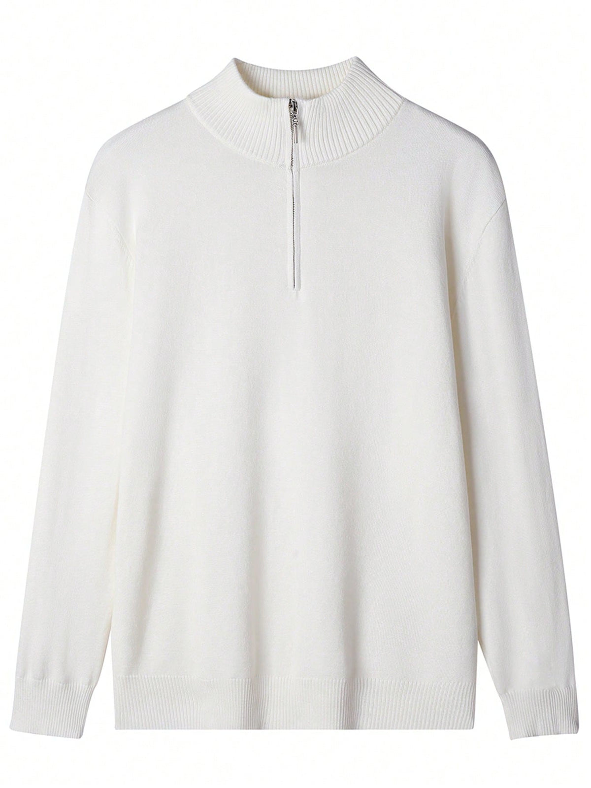 Men's Half-Zip Knitted Jumper with Stand Collar in White