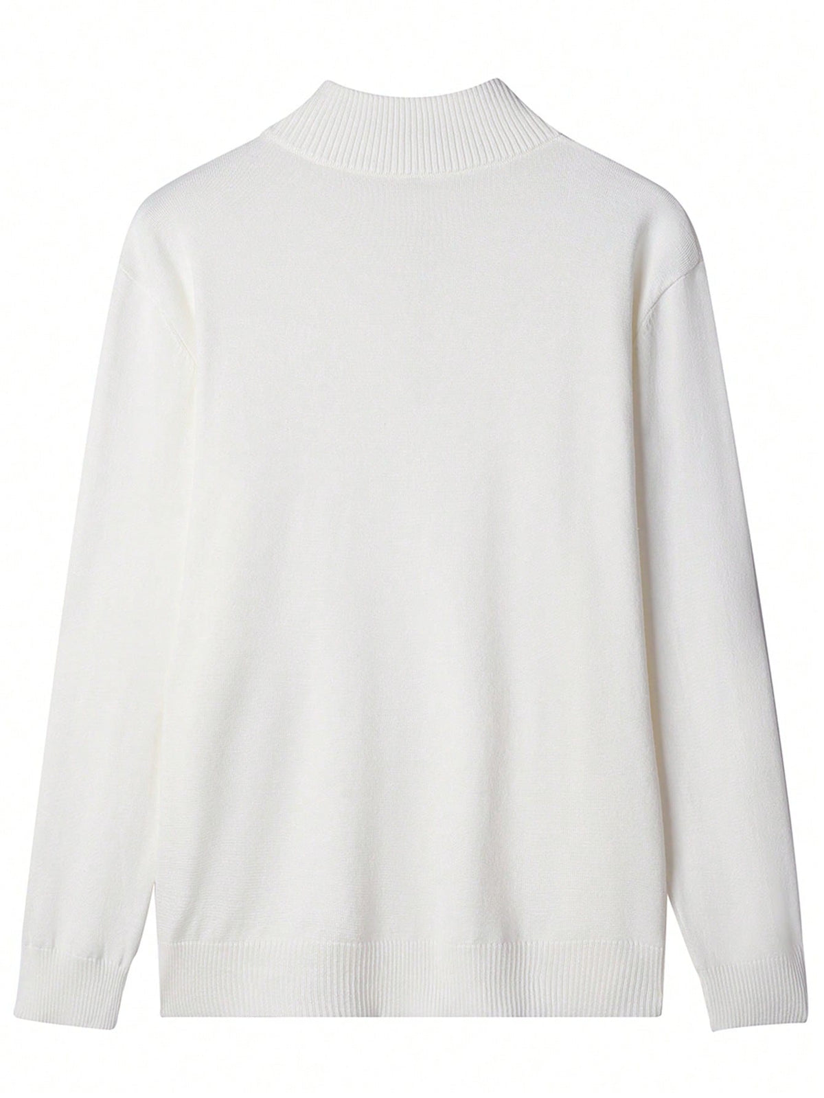 Men's Half-Zip Knitted Jumper with Stand Collar in White