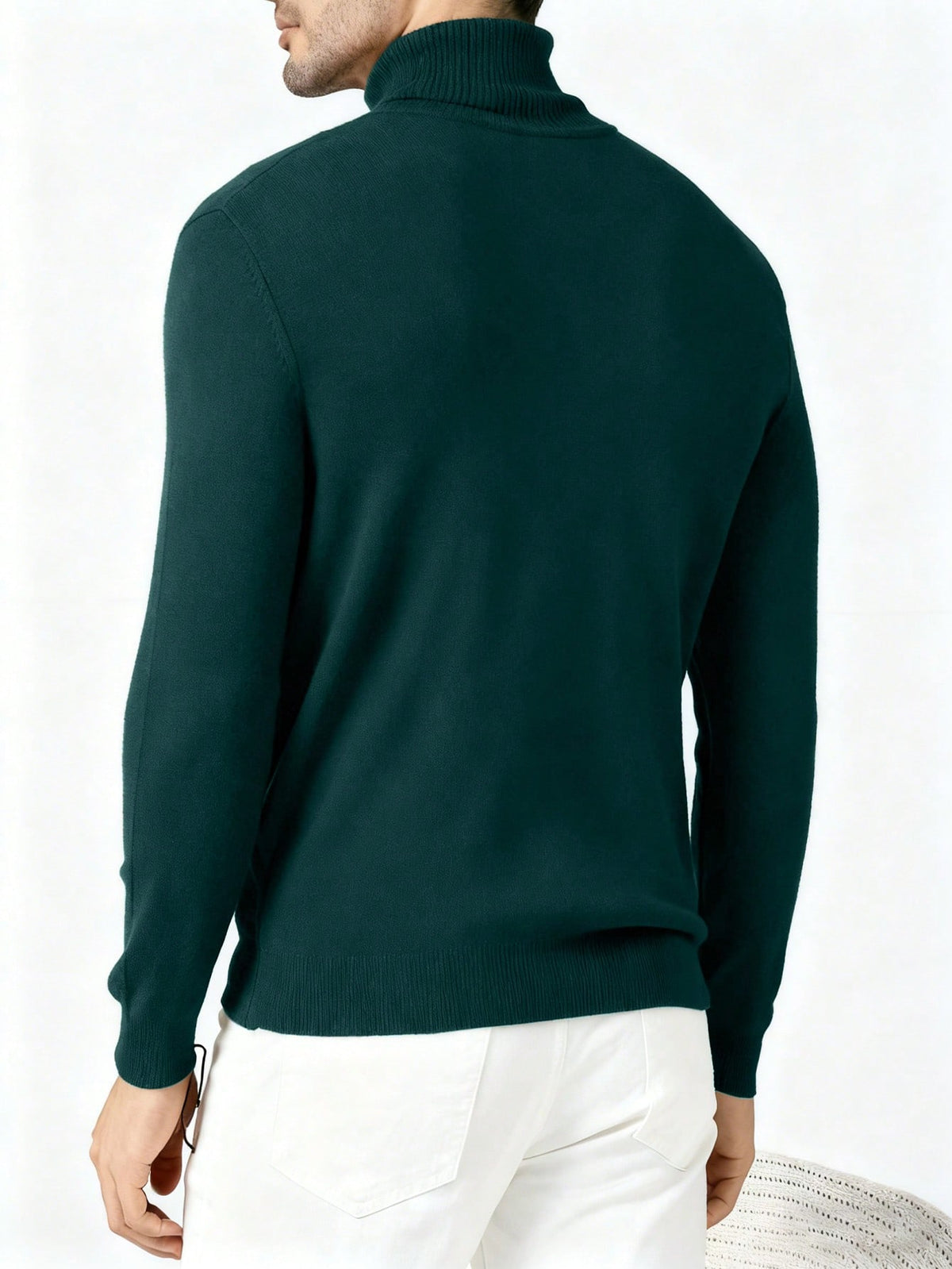 Men's Rib-Knit Roll Neck Jumper in Bottle Green