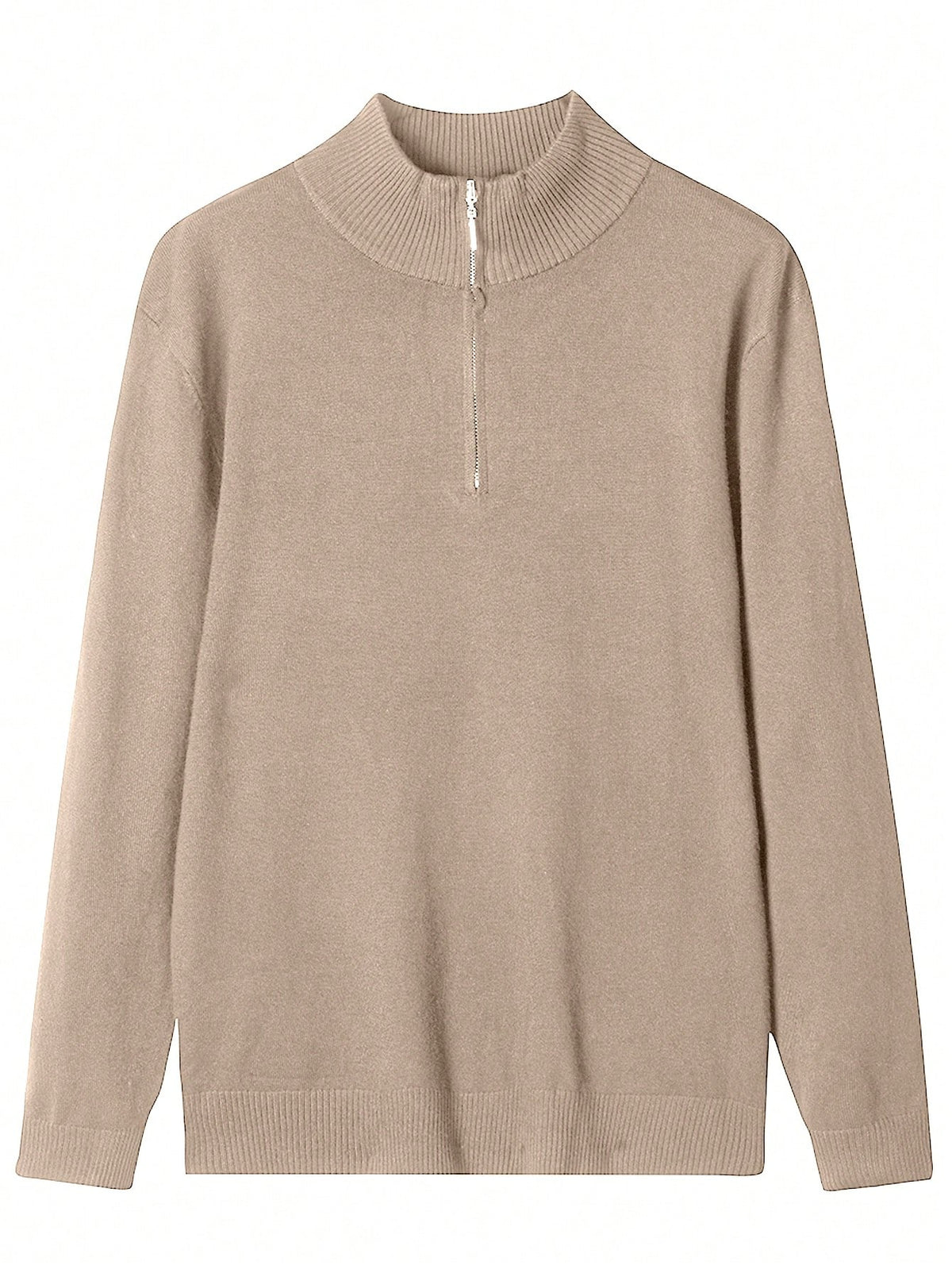 Men's Half-Zip Knitted Jumper with Stand Collar in Camel