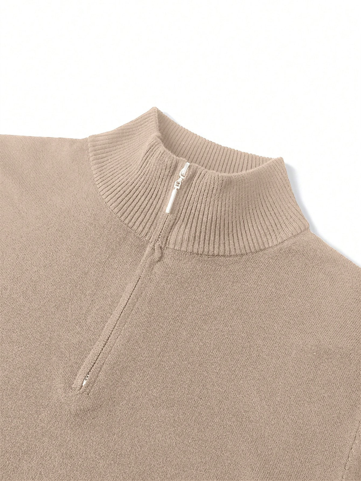 Men's Half-Zip Knitted Jumper with Stand Collar in Camel