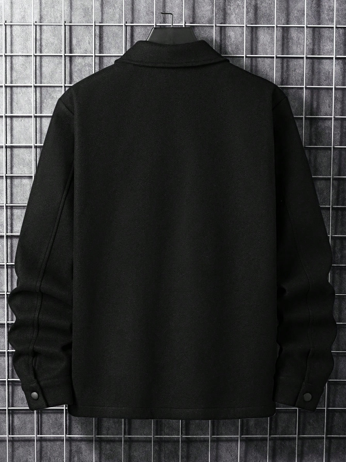 Men's Button-Front Overshirt Jacket with Flap Chest Pockets in Black