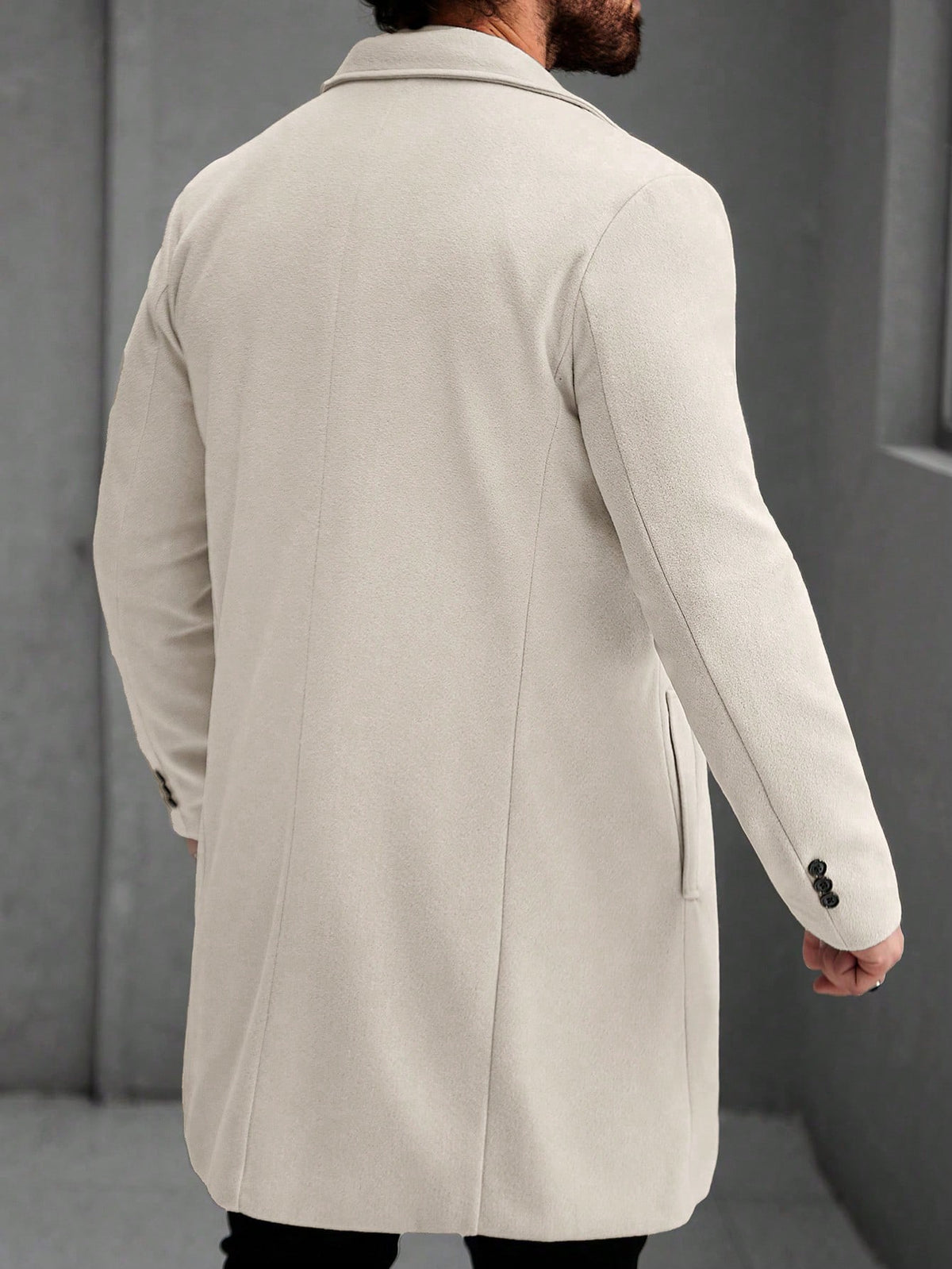 Men's Single-Breasted Longline Overcoat with Notch Lapels in Cream