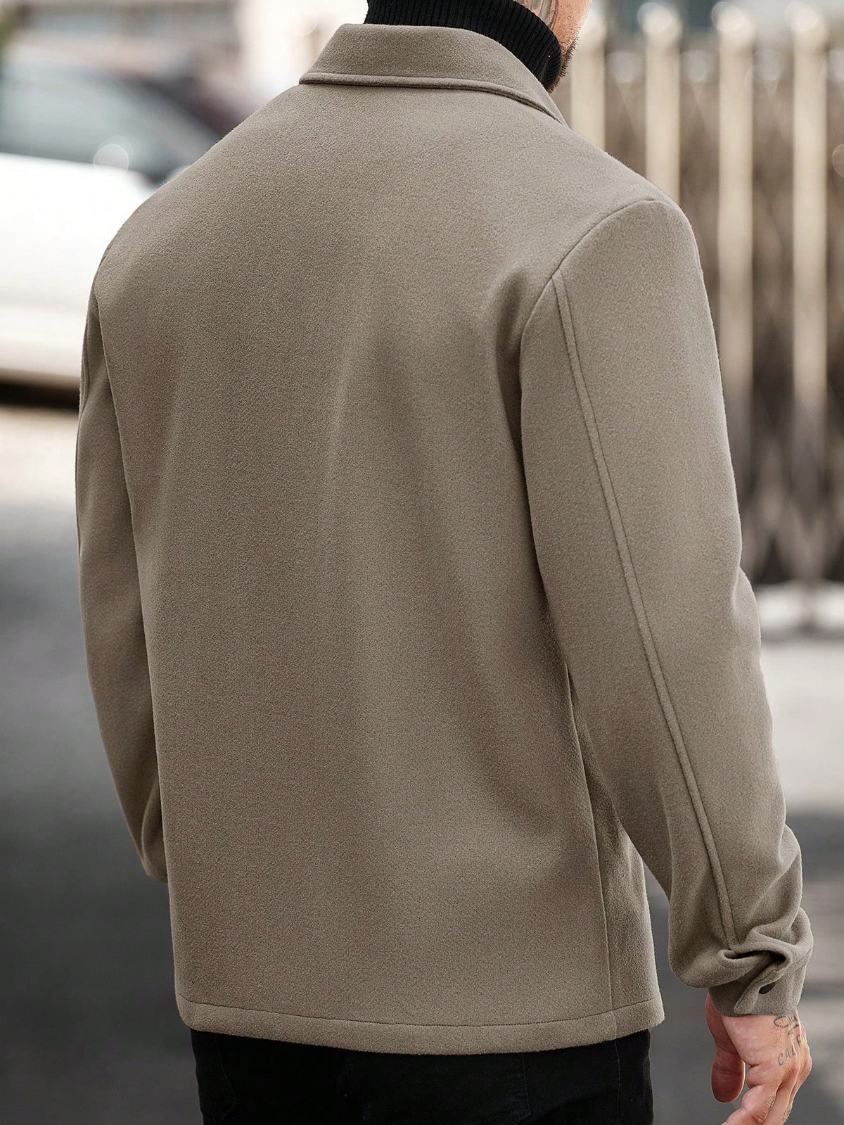 Men's Button-Front Overshirt Jacket with Flap Chest Pockets in Khaki