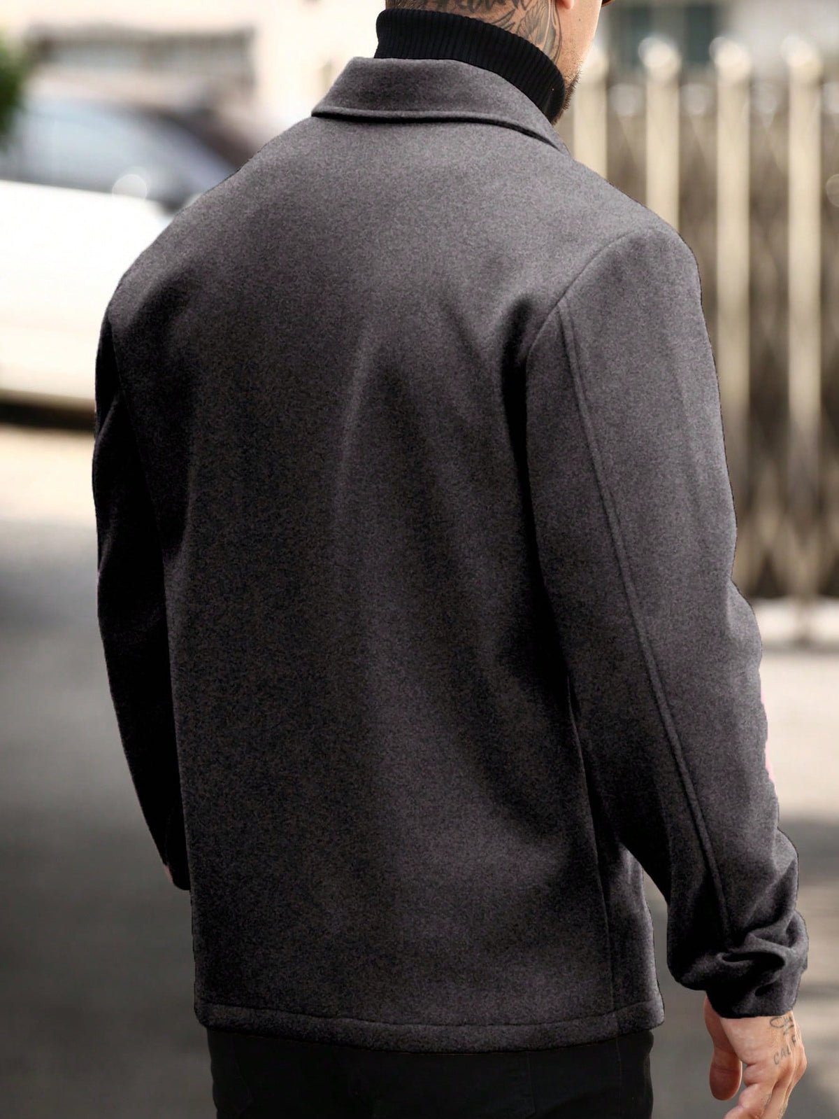 Men's Button-Front Overshirt Jacket with Flap Chest Pockets in Dark Grey