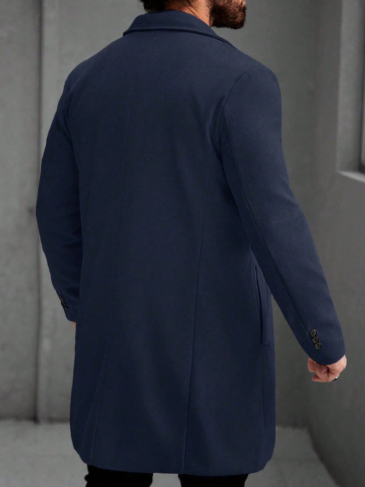 Men's Single-Breasted Longline Overcoat with Notch Lapels in Navy