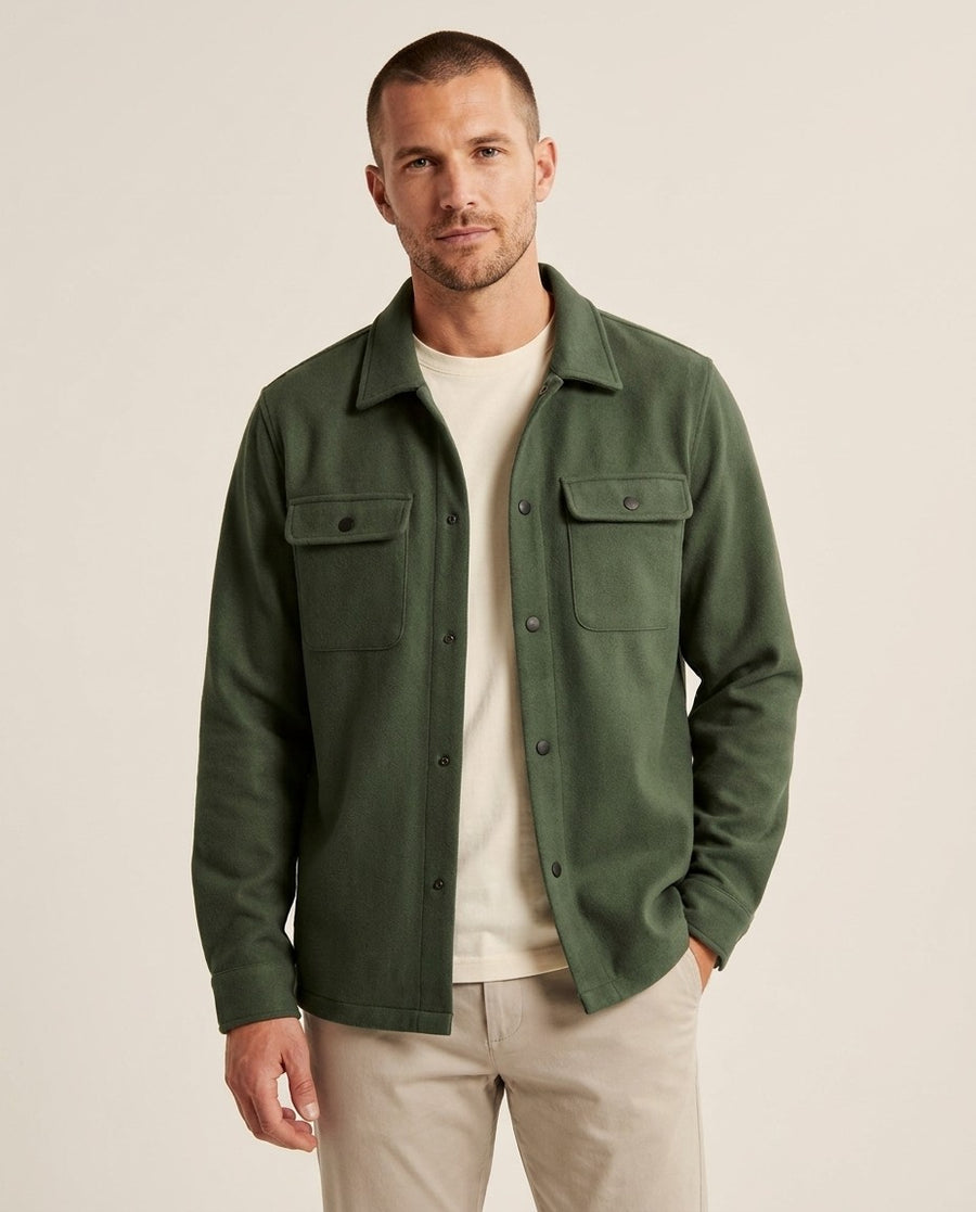 Men's Button-Front Overshirt Jacket with Flap Chest Pockets, worn by a model