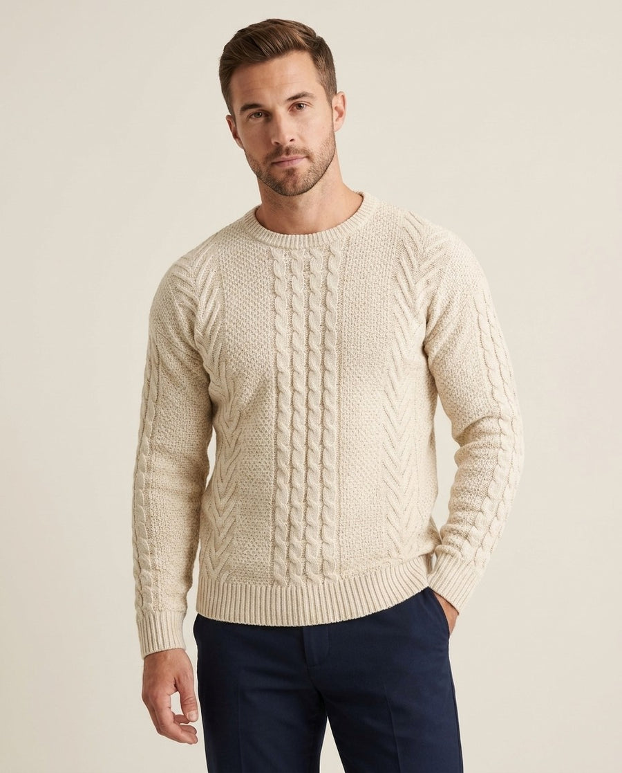Men's Cable-Knit Crew Neck Jumper, worn by a model