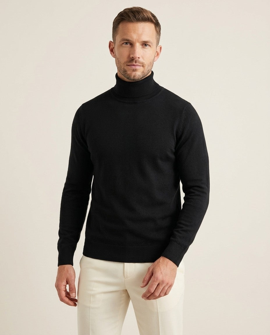Men's Rib-Knit Roll Neck Jumper, worn by a model