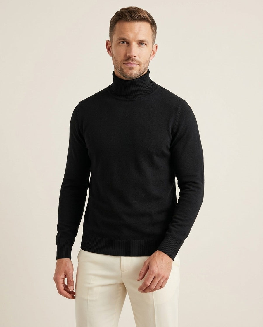 Men's Rib-Knit Roll Neck Jumper, worn by a model